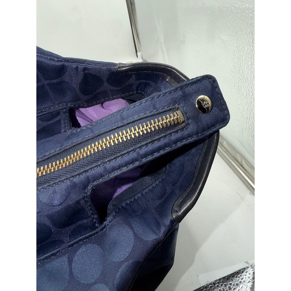 Kate Spade New York Navy Blue Jacquard Nylon Spade Pattern Shoulder Bag Tote - Picture 8 of 15